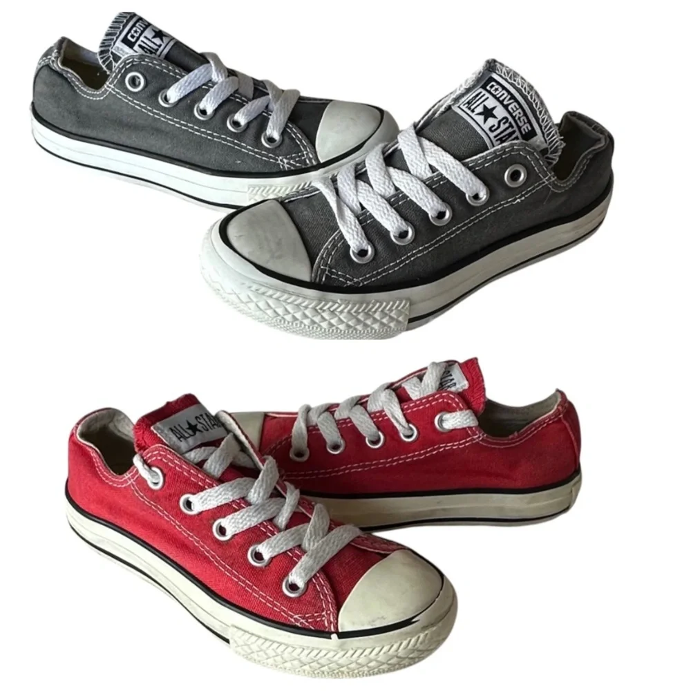 Lot (2) Converse All Star Shoes Sneakers Kids Sz 11 Gray White Lo Top